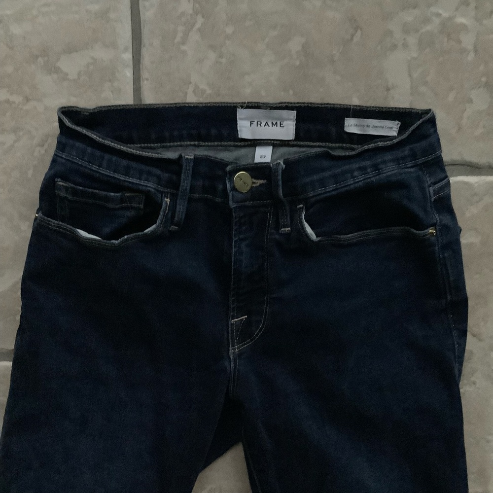Frame Denim Le Skinny de Jeanne Crop Dark Blue Jeans - Picture 3 of 8